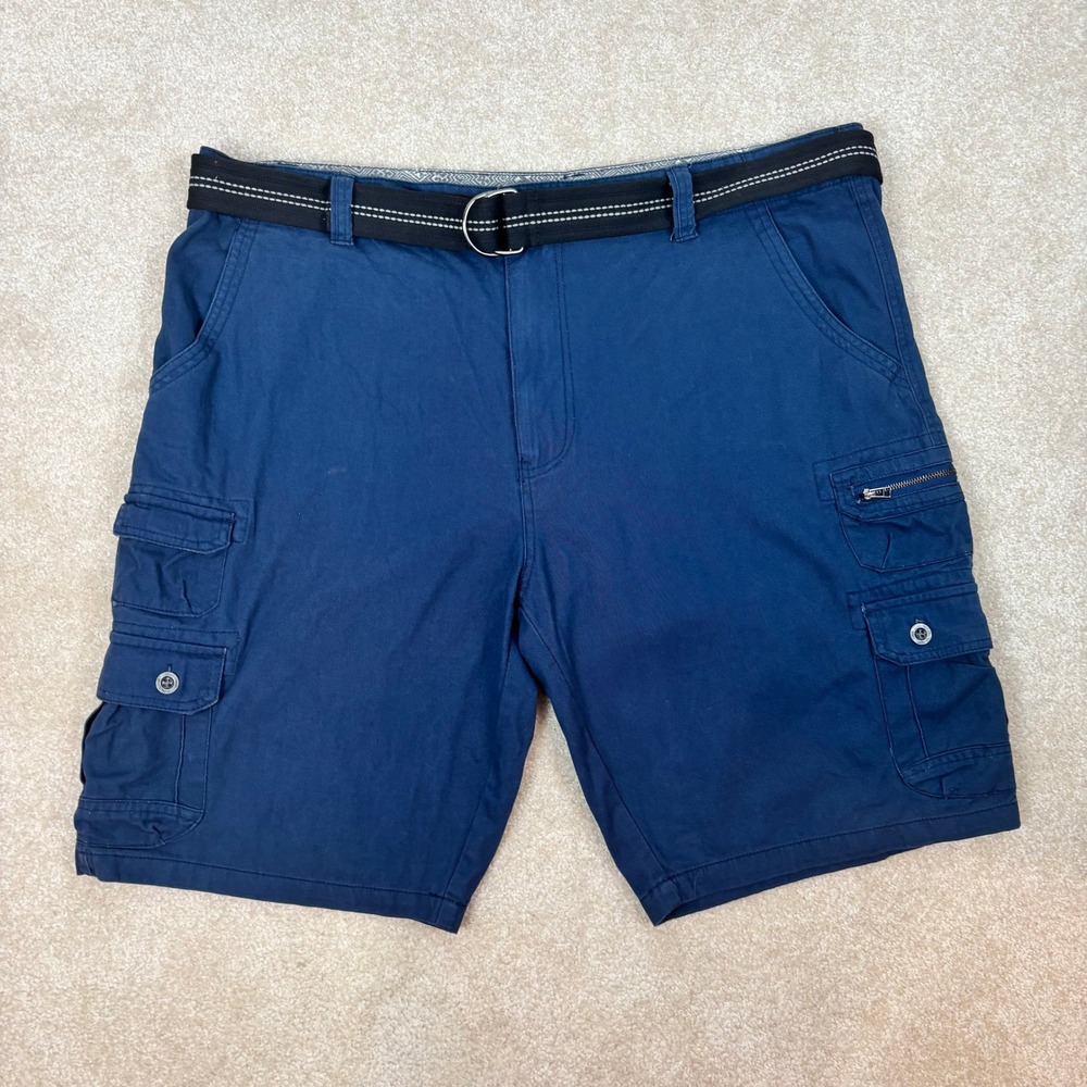 Plugg Mens Navy Blue Cargo Shorts Size 44 With Belt Cotton Utility Relaxed Fit